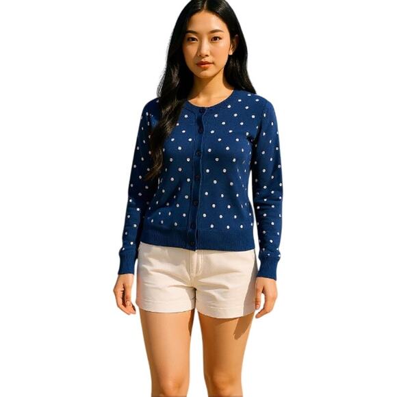 Uniqlo Navy Polka Dot Cardigan Sweater XL - Picture 2 of 15